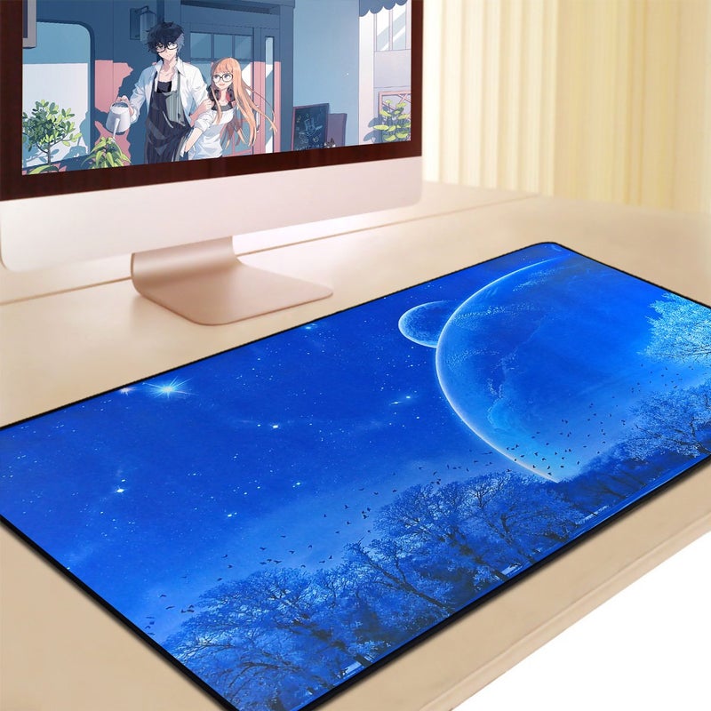 Qisan Large Gaming Mouse Pad Extended Size Mousepad for Computer Desktop PC Laptop 31.5"x11.8"x0.15" Keyboard Pad Desk Pad with Anti-Slip Rubber Base | Large Desk Mat for Keyboard and Mouse-Sky Planet - Image 2